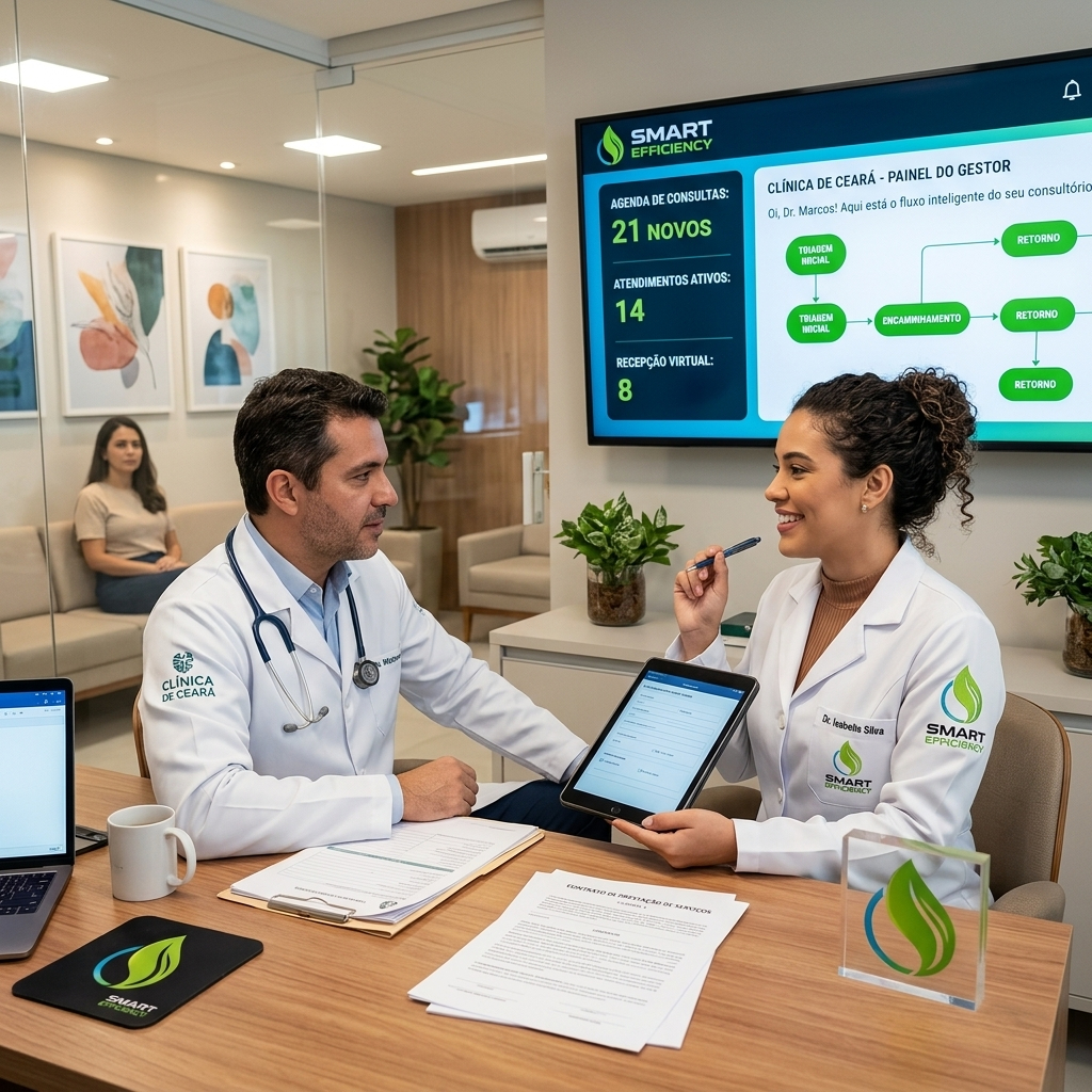 Equipe de clínica médica organizando o atendimento